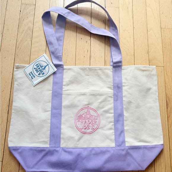 Trader Joe'S Handbags - Trader Joe's Reusable Large Canvas Tote Bag - Lavender and Pink NWT